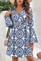 Floral Print V Neck Wrapped Knot Long Sleeve Mini Dress