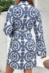 Floral Print V Neck Wrapped Knot Long Sleeve Mini Dress