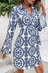 Floral Print V Neck Wrapped Knot Long Sleeve Mini Dress