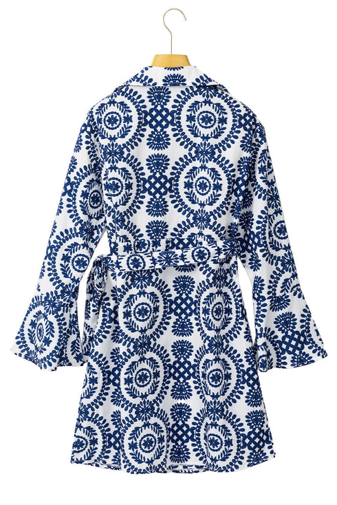 Floral Print V Neck Wrapped Knot Long Sleeve Mini Dress