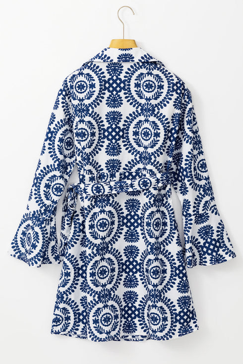 Floral Print V Neck Wrapped Knot Long Sleeve Mini Dress