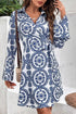 Floral Print V Neck Wrapped Knot Long Sleeve Mini Dress