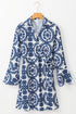 Floral Print V Neck Wrapped Knot Long Sleeve Mini Dress