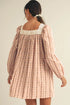 Floral Print Velvet Bow Lace Patchwork Long Sleeve Mini Dress