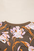 Floral Print Waffle Knit Textured V Neck Long Sleeve Top
