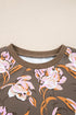 Floral Print Waffle Knit Textured V Neck Long Sleeve Top