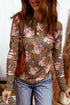 Floral Print Waffle Knit Textured V Neck Long Sleeve Top