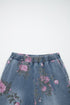 Floral Print Western Elastic Waist Pull On Denim Jeans