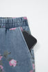 Floral Print Western Elastic Waist Pull On Denim Jeans