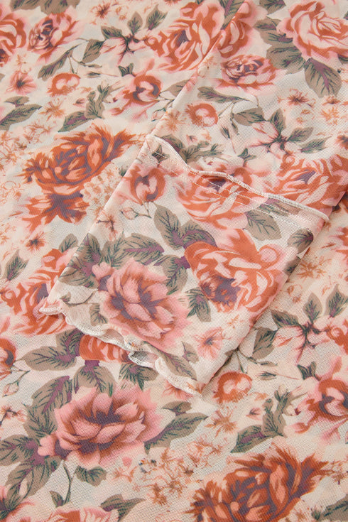 Floral Print Western Mock Neck Slim Long Sleeve Top