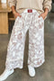 Floral Print Wide Leg Ankle Length Elastic Waistband Pants