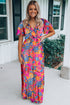 Floral Print Wrap V Neck A Line Maxi Dress