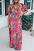 Floral Print Wrap V Neck A Line Maxi Dress