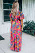 Floral Print Wrap V Neck A Line Maxi Dress