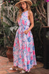Floral Printed Sleeveless O Neck Knot Waist Maxi Dress