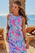 Floral Printed Sleeveless O Neck Knot Waist Maxi Dress