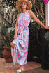 Floral Printed Sleeveless O Neck Knot Waist Maxi Dress