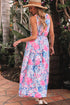 Floral Printed Sleeveless O Neck Knot Waist Maxi Dress