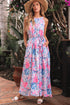 Floral Printed Sleeveless O Neck Knot Waist Maxi Dress