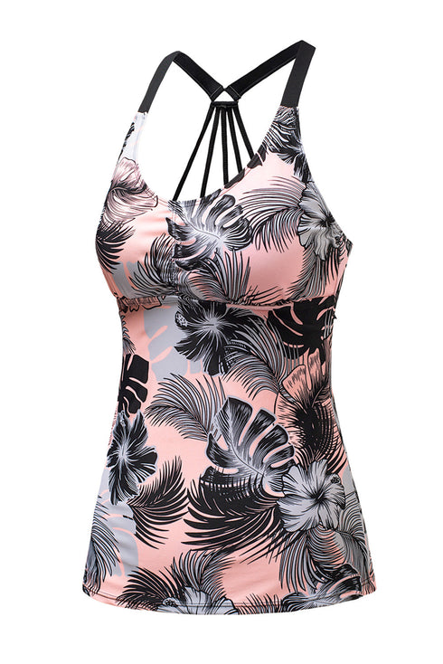 Floral Printed Strappy Racerback Tankini Swim Top