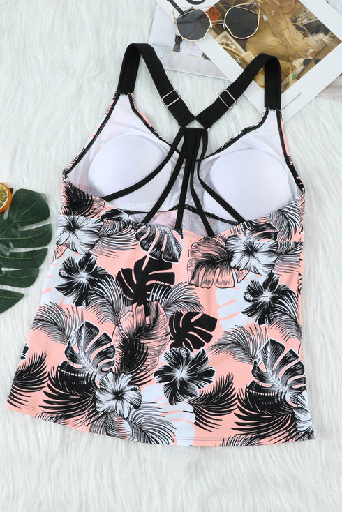 Floral Printed Strappy Racerback Tankini Swim Top