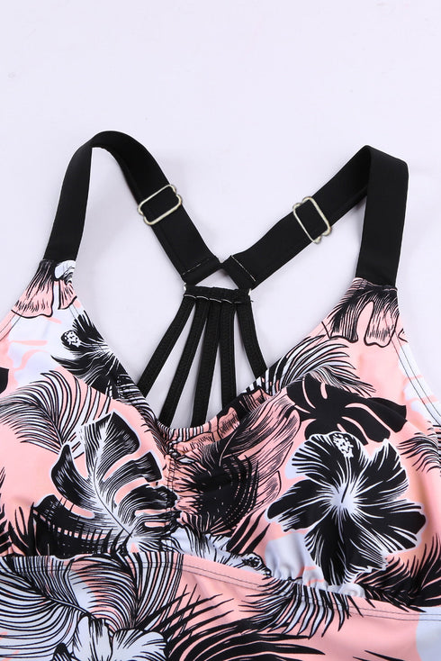 Floral Printed Strappy Racerback Tankini Swim Top