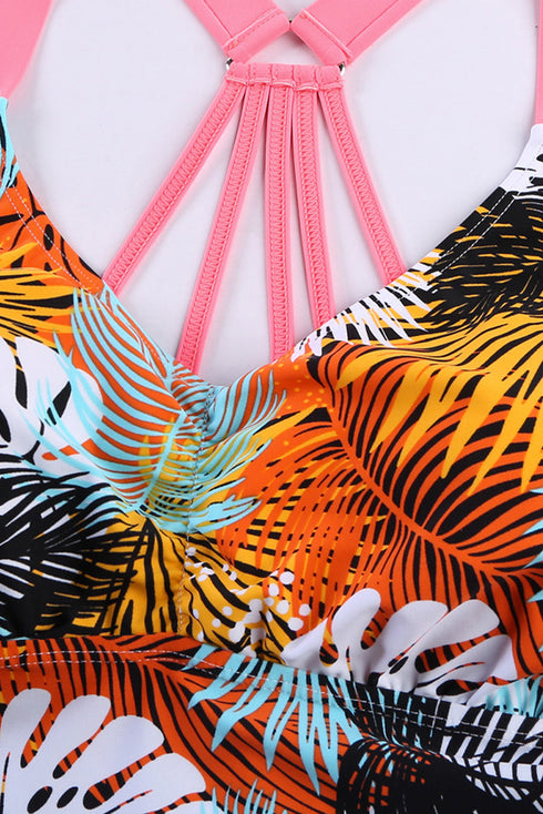 Floral Printed Strappy Racerback Tankini Swim Top