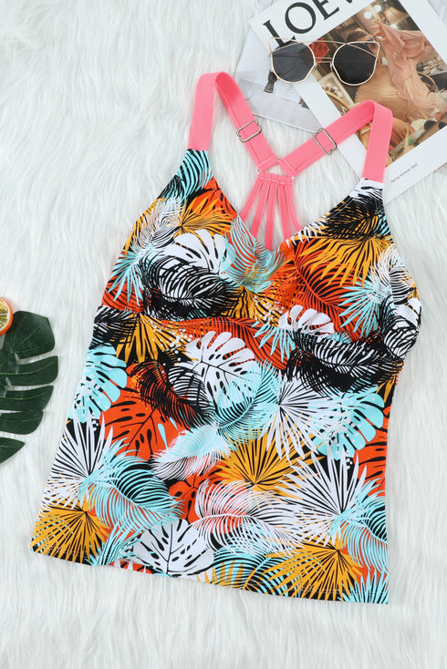 Floral Printed Strappy Racerback Tankini Swim Top