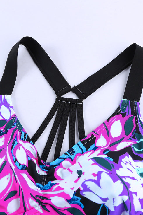 Floral Printed Strappy Racerback Tankini Swim Top