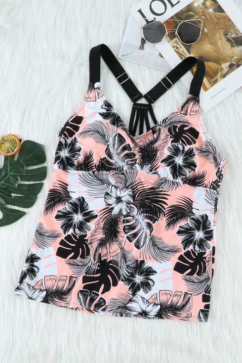 Floral Printed Strappy Racerback Tankini Swim Top