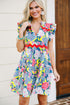 Floral Printed V Notched Ric Rac Flutter Sleeve Dress