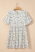 Floral Puff Short Sleeve Empire Waist Mini Dress