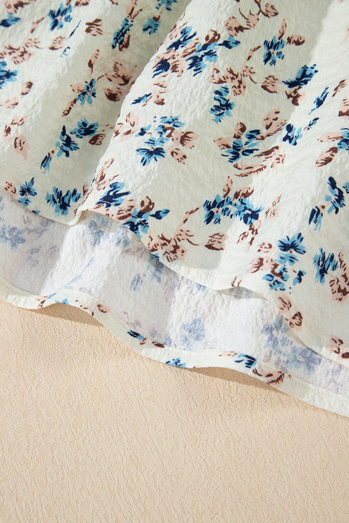 Floral Puff Short Sleeve Empire Waist Mini Dress