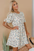Floral Puff Short Sleeve Empire Waist Mini Dress