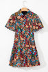 Floral Puff Short Sleeve Shirt Mini Dress