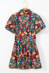 Floral Puff Short Sleeve Shirt Mini Dress