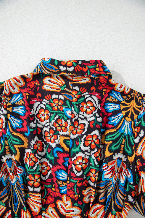 Floral Puff Short Sleeve Shirt Mini Dress