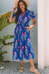 Floral Puff Short Sleeve V Neck High Waist Maxi Dress