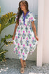 Floral Puff Short Sleeve V Neck High Waist Maxi Dress
