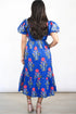Floral Puff Short Sleeve V Neck High Waist Maxi Dress