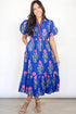 Floral Puff Short Sleeve V Neck High Waist Maxi Dress