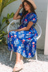 Floral Puff Short Sleeve V Neck High Waist Maxi Dress