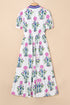 Floral Puff Short Sleeve V Neck High Waist Maxi Dress