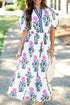 Floral Puff Short Sleeve V Neck High Waist Maxi Dress