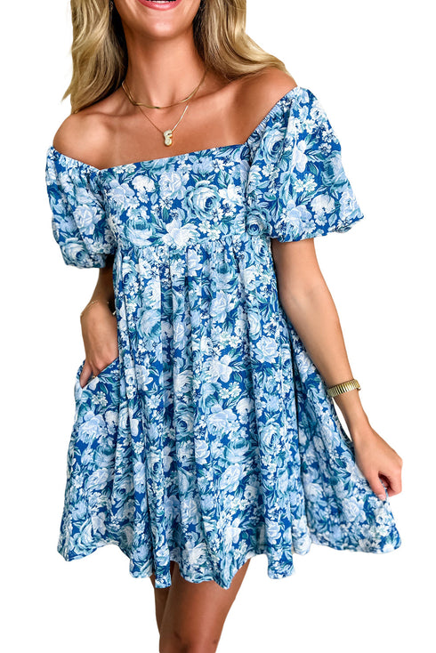 Floral Puff Sleeve Babydoll Mini Dress
