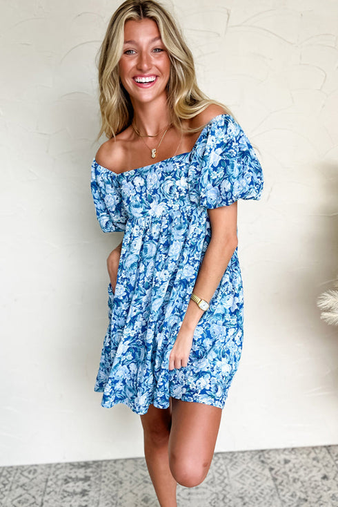 Floral Puff Sleeve Babydoll Mini Dress