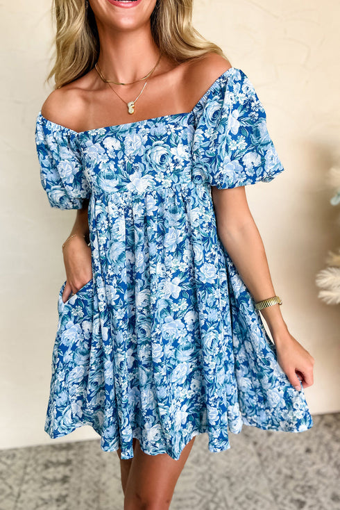 Floral Puff Sleeve Babydoll Mini Dress