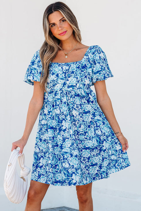 Floral Puff Sleeve Babydoll Mini Dress