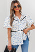Floral Puff Sleeve Contrast Piping Button Down Blouse