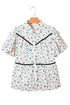 Floral Puff Sleeve Contrast Piping Button Down Blouse